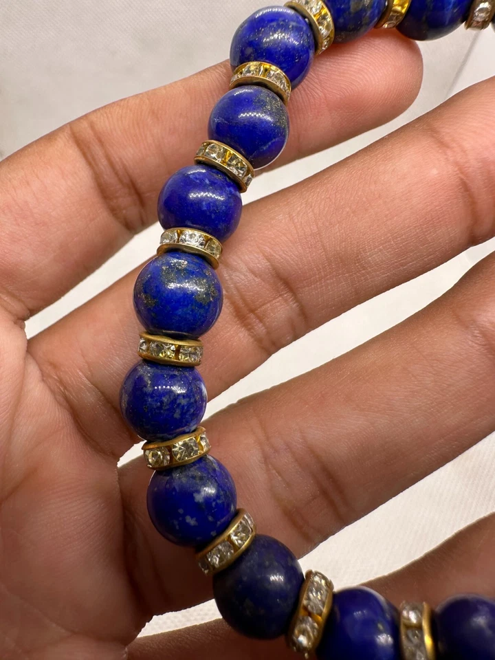 Pulsera 100% Natural Azul Lapislázuli 10mm Cuentas Elástica Hecha a Mano Foto 3 de 4
