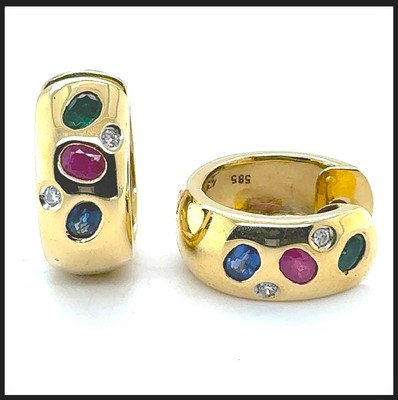 14K 585 Gold Ohrringe Diamant Rubin Saphir Smaragd Earrings Earstuds Creolen