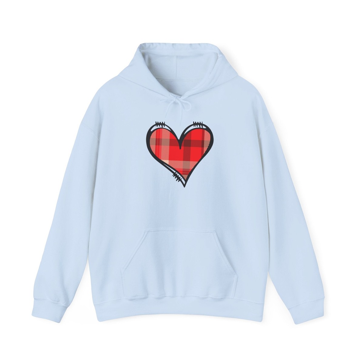 Love Hoodie with Plaid Heart on Front and Bold Love Design on Back
