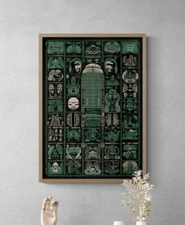 Ancient Aliens Hieroglyphics, Printable Wall Art, Jade Green Wall Art, Instant