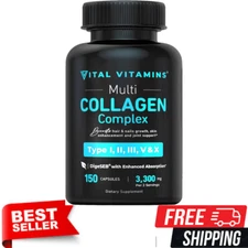 Vital Vitamins Collagen for Women & Men-Type I-II-III-V-X Multi Collagen-150 ct
