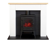 Image of Adam Chester Fireplace Pure White + Ripon Electric Stove Black, 39"