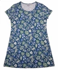 Lands End Tunic Top T Shirt Womens Large Green Leaf Floral Print Short Sleeve