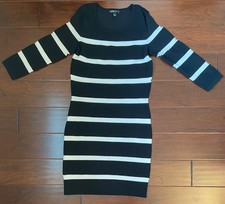 Mango balck and white stripe body con sweater dress medium