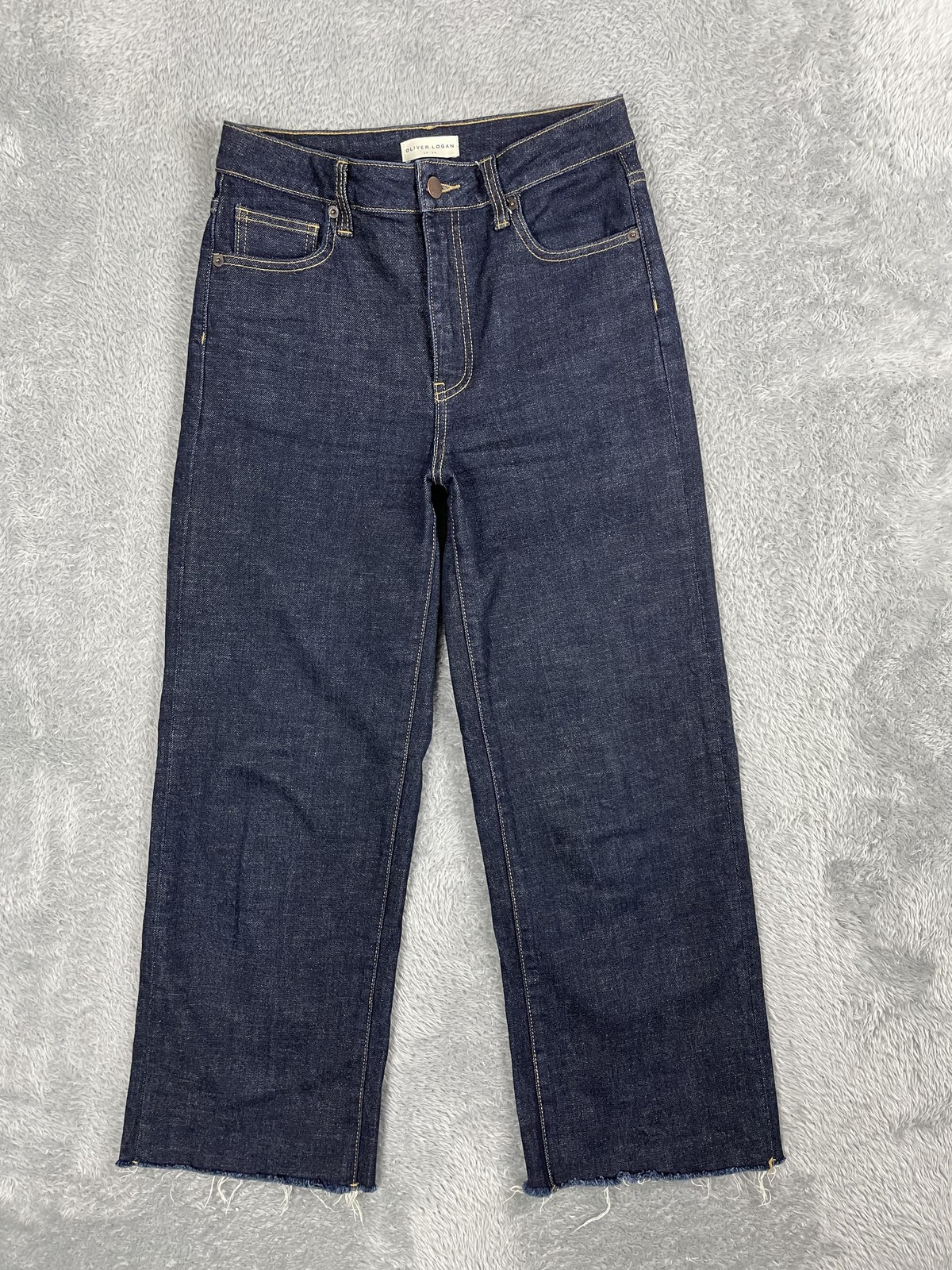 Oliver Logan Aberdeen Jeans Womens 26 Blue Wide Leg Crop Raw Hem Denim
