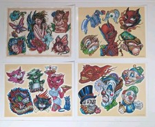 Tattoo Flash 11x14 Four Sheets Tony Ciavarro 2003 New School Fairies Clowns Cats