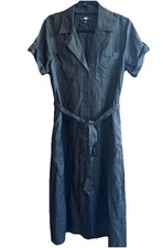 Paige 100% Linen Button Front Shirt Dress Womens Small Belted Waist Short Sleeve