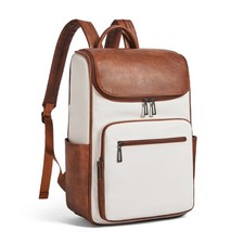 leather travel backpack for men and women, flap top laptop backpack fits 17.0...