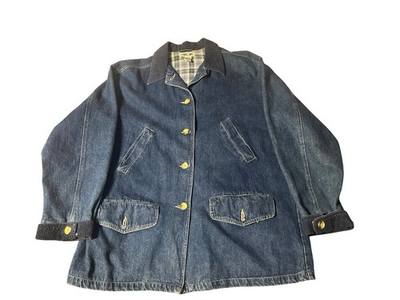 #ad Cherokee Vintage Denim Chore Jacket Mens Medium Plaid Lined $24.99