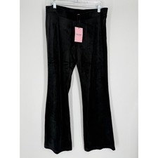 Juicy Couture Womens Velour Flare Pants Large Black Y2K Rhinestone Bling Lounge