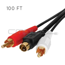 100FT Long S-Video Cable with 2 RCA Stereo Audio 4-Pin SVHS + RCA Red/White Cord