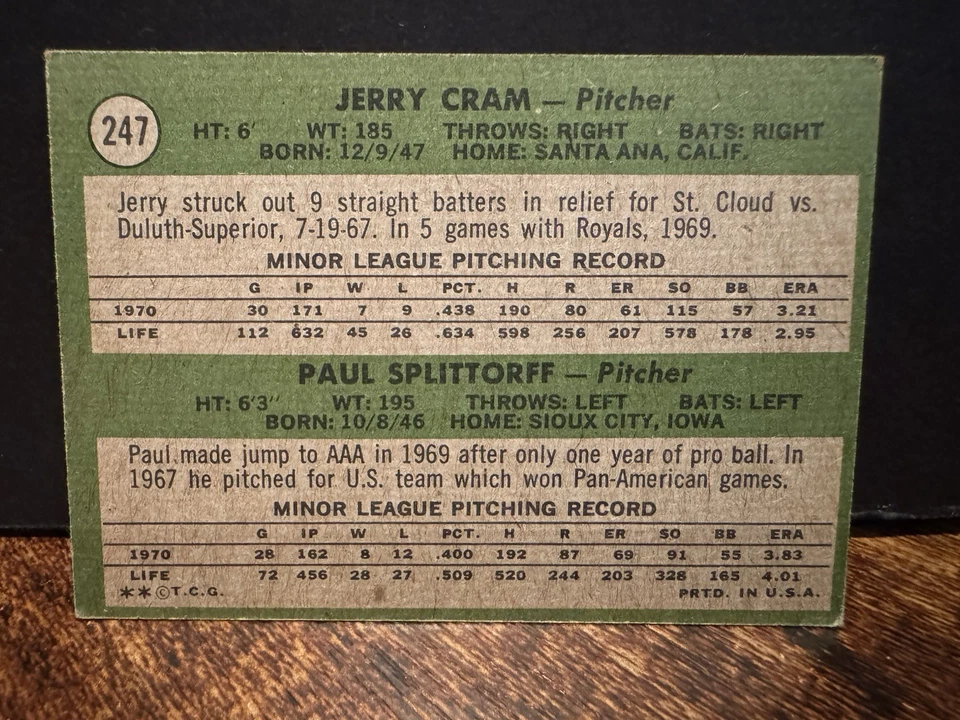 1971 "Rediscover Topps" Royals Rookie Stars (Jerry Cram/Paul Splittorff) - 1/1? - Image 2 of 4