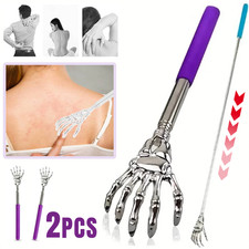 2xExtendable Back Scratcher Stainless Steel Skeleton Hand Telescopic Itch Relief