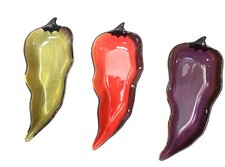3 Clay Art Hot Chili Pepper Serving Dip Bowls Spoon Rests Red Green Purple