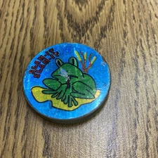 Vintage 90s Metal Pog Slammer Refractive Slam-It Frog Toad on Lilypad Rare