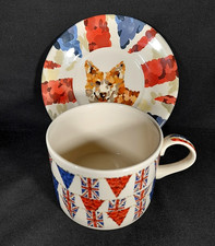 M&S 2012 Large Cup & Saucer, Corgi & Union Jack Bunting. QEII Diamond Jubilee