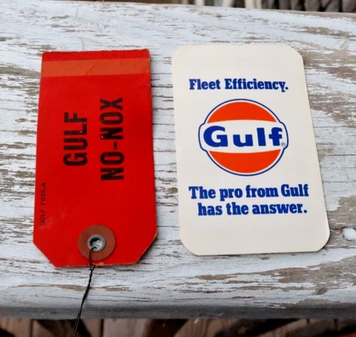 LOT Vintage Gulf Gas & Oil Collectibles Gas Pump Tag No-Nox Motor Oil Chart Card