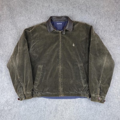 Vintage Nautica Jacket Mens Large Blue Corduroy Reversible Bomber Leather Collar