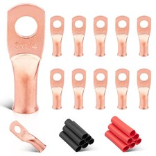 10 8 AWG 1/4" Copper Lug Battery Ring Terminals Cable Ends Heavy Duty Wire Lugs