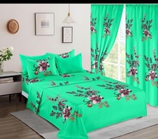 King Sheet Set Deep Pocket Green Purple Floral Pattern Adults Bedroom