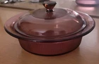 Visions Corning Cranberry Ribbed Casserole Pyrex Lid V-31-B 1 Quart 1 Liter VTG.