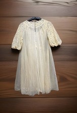 Vanity Fair Sheer Nylon Cream Lace Peignoir Gown Robe Set Size 32/S Vtg 60s