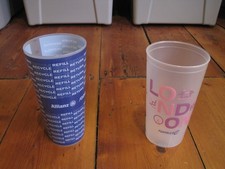 Two Formula E plastic pint cups 2024 and 2025