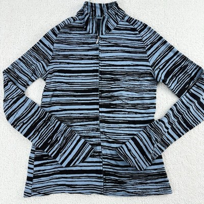 Ibex Juliet Zip Tunic Sweater Womens M Blue Stripe Merino Wool Full Zip $195