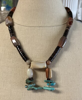 Vintage Navajo Railroad Trade Natural Turquoise, Carnelian, Heishi Necklace