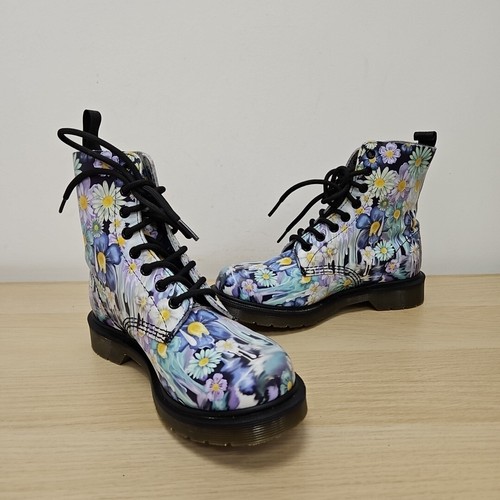 Dr Martens 1460 Pascal Slime Blanco Azul Floral Flores Cuero Botas Raras Reino Unido 5 - Imagen 7 de 10