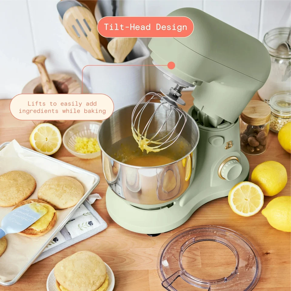 Stylish 3.5 QT Stand Mixer by Drew Barrymore w/Stainless Steel Bowl, Sage Green - Image 3 of 4