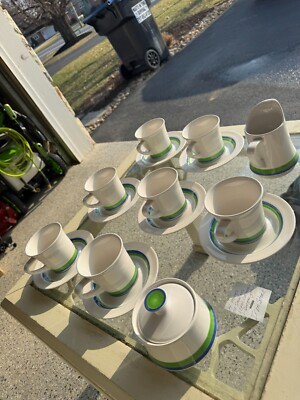 #ad Vintage Sears amp; Roebuck #4425 quot;Floral Ringquot; Mug amp; Saucer Set Creamer amp; Sugar B $75.00