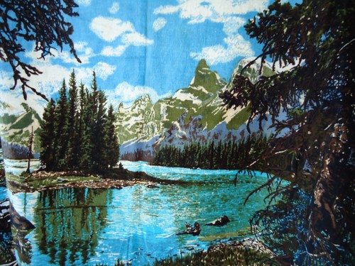 VTG Velveteen Mountain Woods River Landscape Wall Hanging Art Cabin Decor - Imagen 8 de 13