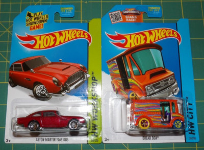 2X - 2015 Hot Wheels - Aston Martin 1963 DB5 - Red & Bread Box - Orange