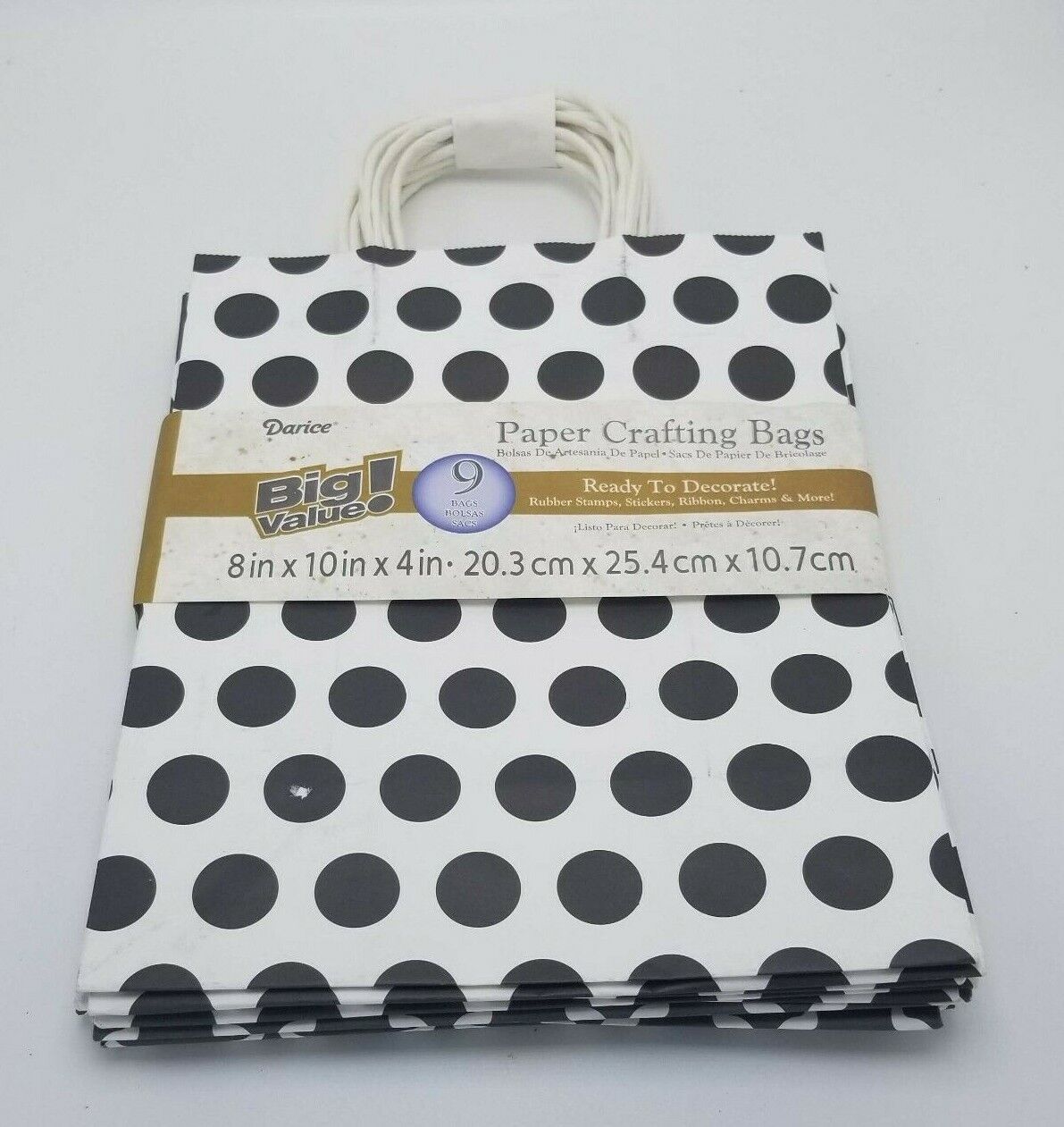 9pc Darice Paper Crafting Gift Bag Handles Bags 8×10×4 Black & White