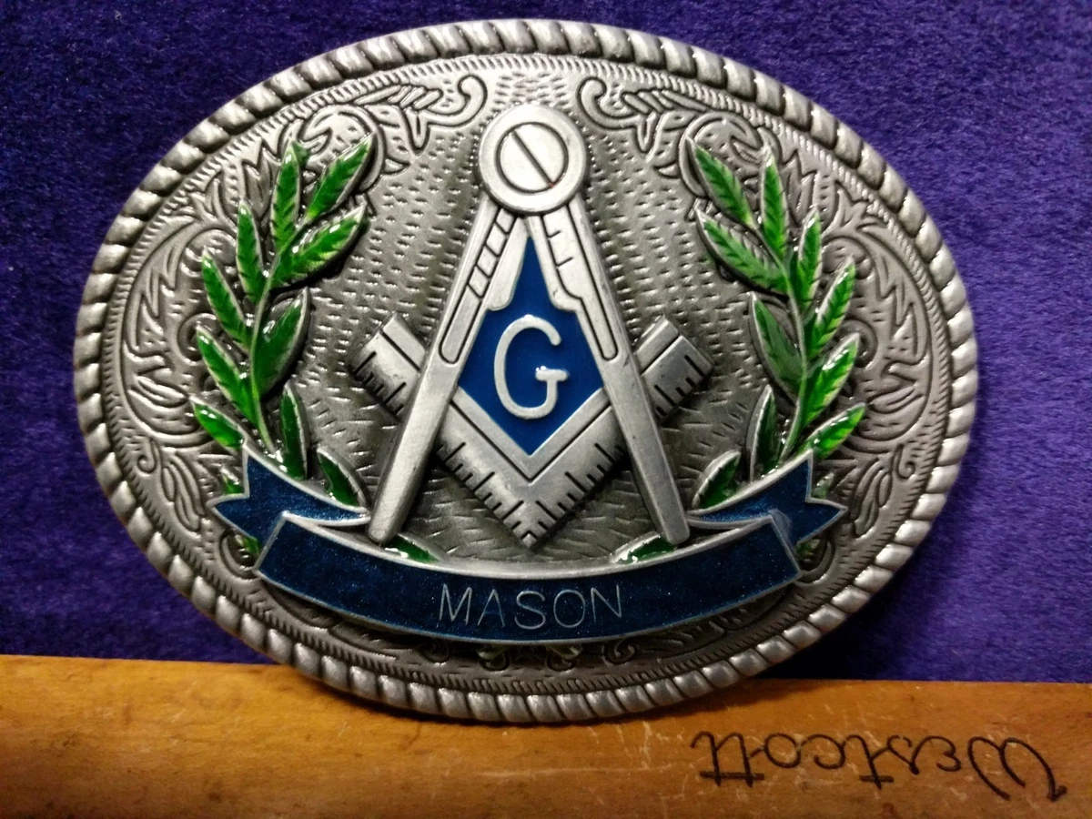 Great Fun Fashionable Belt Buckle Masonic Free Mason Blue Enamel