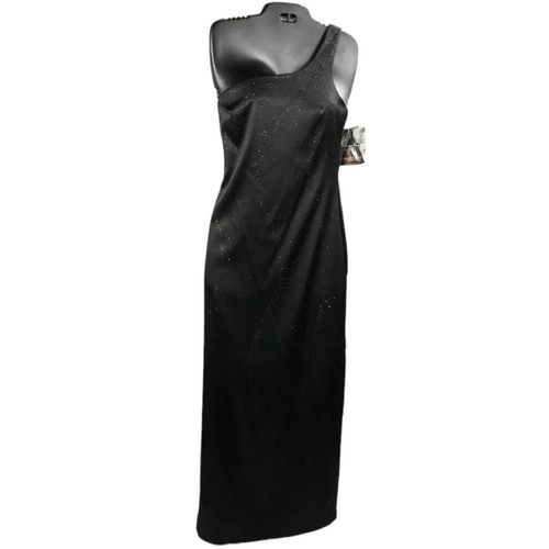 New RAMPAGE Sz 9 M Formal One Shoulder Maxi Dress Beaded Satin w Slit Black - Picture 12 of 12