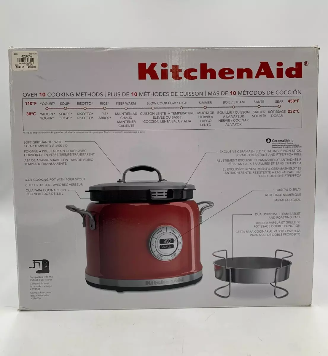 Williams Sonoma KitchenAid Stainless-Steel Multi-Cooker Red 4 Qt #7980