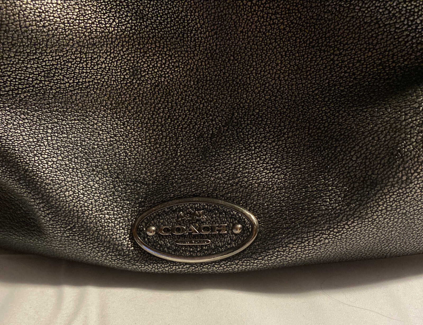 COACH Edie Shoulder Bag Metallic Leather Graphite 33… Gem