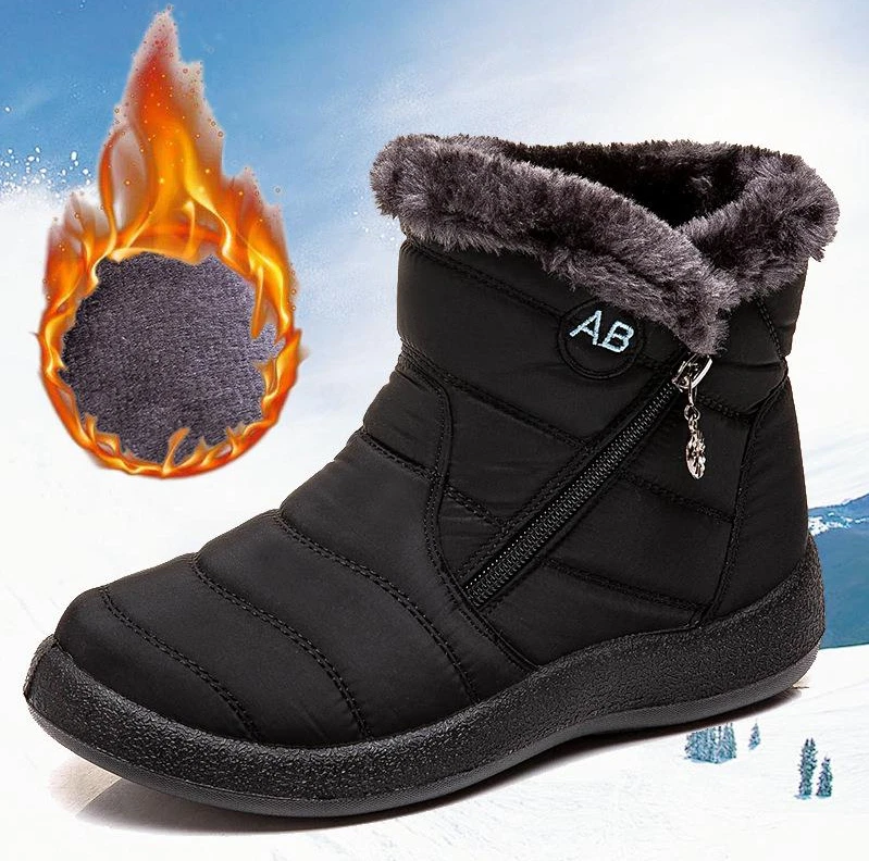 Waterproof Winter Women Shoes Snow Boots Fur-lined Slip On Warm Ankle Size  US