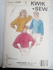 Dolman Sweater Top Kwik Sew 1355 Sewing Pattern XS S M L Oversized Turtleneck UC