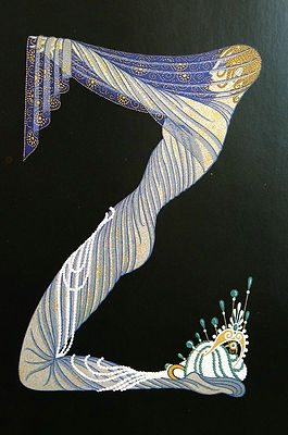 Erte 1982 Alphabet Series - Z -Veiled LADY in PEARLS Matted Print