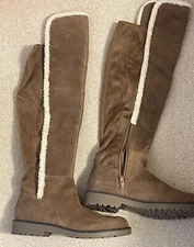 Womens Sole Society Cognac Brown Shearling Trim Over The Knee Suede Boot Sz 9