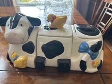 Coco Dowley Cow Holstein 3 Piece Cookie Jar