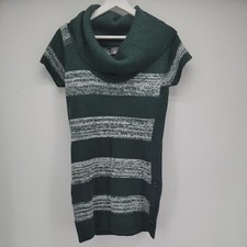 Womens Dots Sweater Dress Short Sleeve Green Gray Striped Size S