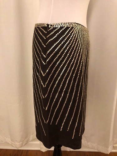 $239 Tory Burch Women’s 8 Brown Sequin 100% Linen Pencil Straight Skirt - Picture 9 of 12