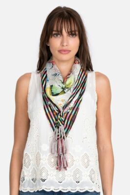 Johnny Was Mitchie Butterfly Black Scarf Flower Silk Pink 