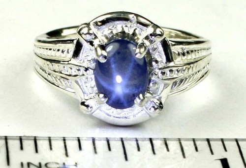 925 Sterling Silver Ladies Ring, Natural Blue Star Sapphire, SR284 - Picture 4 of 4