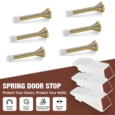 KERUI 6pcs Gold Spring Door Stops and 3pcs Rubber Pads Door Stopper for Home