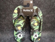 Hurley Men's Palm Tree Flip Flop Sandals Green/Black 9 NEW HU3
